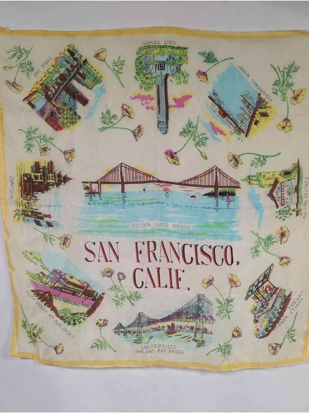 Vintage Retro San Francisco 1960's Souvenir Scarf